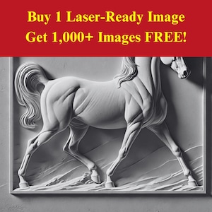 Fichier d'ardoise gravé au laser Image en relief de cheval | Téléchargement numérique d'art de l'étalon arabe | Illusion graphique 3D Photo PNG Glowforge