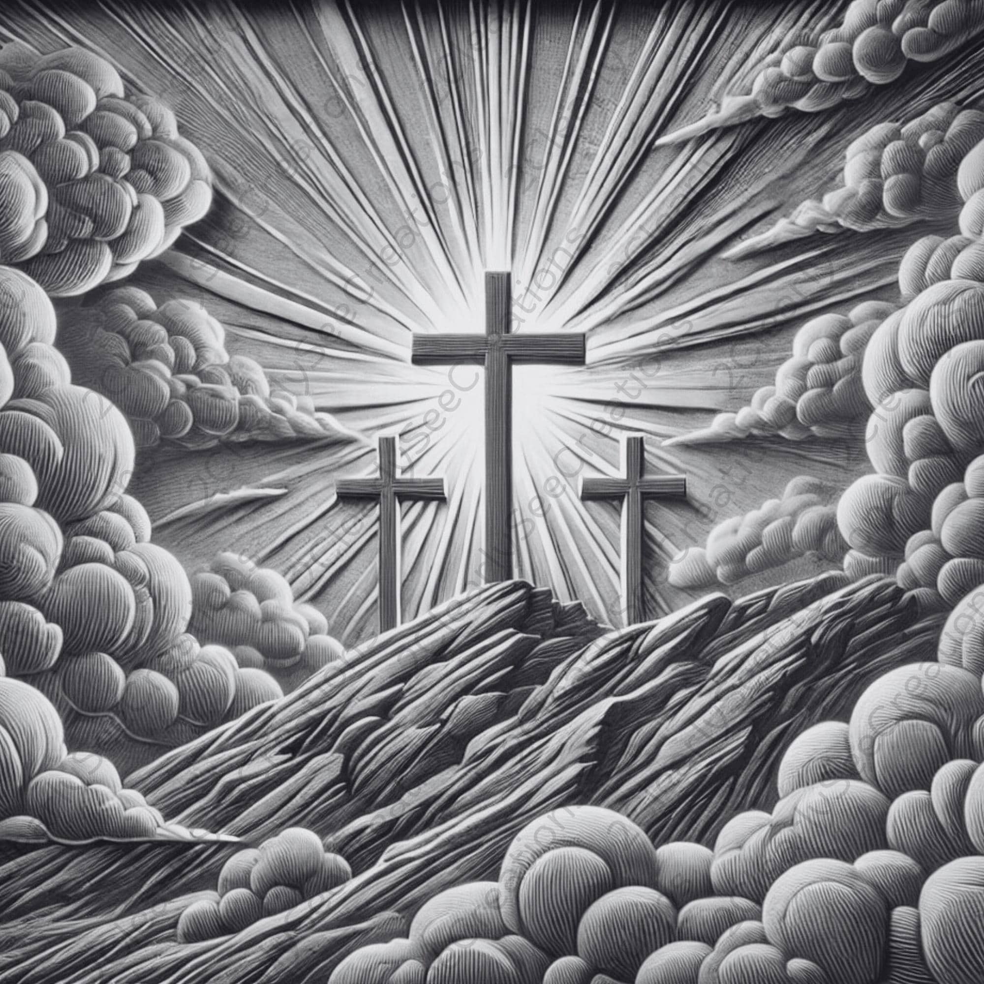 Three Crosses Laser PNG | Calvary Jesus Religious Download 
