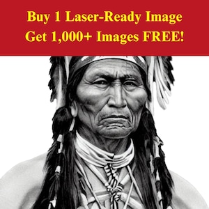 Indian Chief Image Laser Ready Burn File | Tribal Native Warrior Art Digital Download | 3D Illusion Graphics PNG Photo for Glowforge XTool