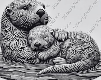 File di ardesia bruciata con taglio laser dell'immagine di una lontra / Download digitale di Sweet Wildlife / Grafica di illusione 3D PNG Foto Glowforge