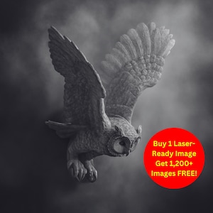 Imagem de Coruja em Voo, Corte a Laser, Arquivo de Ardósia | Download Digital de Pássaros, Vida Selvagem, Floresta | Gravura de Gráficos de Ilusão 3D PNG Glowforge