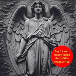 Concrete Angel Image Laser Cut Burn Slate File | Guardian Memorial Spirit Wall Art Digital Download | 3D Illusion Graphics PNG Glowforge