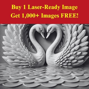 Imagen de corazón de cisne cortada con láser Archivo de pizarra quemada / Pájaros del amor Romance Lago Descarga digital / Gráficos de ilusión 3D PNG Foto Glowforge