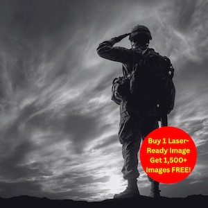 Soldier Image Laser Cut Burn Slate File | Military Salute Sunset Scene Digital Download | 3D Illusion Graphics Engraving PNG Glowforge