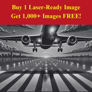 Imagem de avião noturno Laser Burn Slate File | Download digital Aviation Runway Stars | Foto PNG de gráficos de ilusão 3D para Glowforge