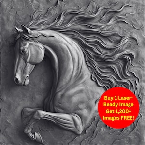 Cheval avec crinière fluide Image découpée au laser fichier ardoise | Gracieuse force équestre en téléchargement numérique, illusion 3D gravure PNG Glowforge