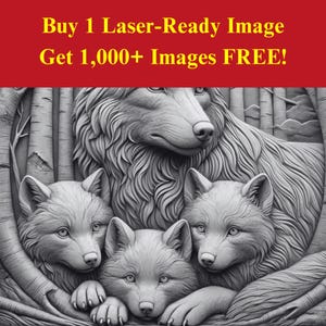Imagen de la familia de lobos cortada con láser Archivo para quemar / Paquete de bosque con relieve natural Descarga digital / Gráficos de ilusión 3D PNG Foto Glowforge