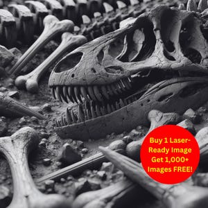 Dinosaur Fossil Image Laser Cut Burn Slate File | Prehistoric Bones Jurassic Skull Digital Download | 3D Illusion Graphics PNG Glowforge