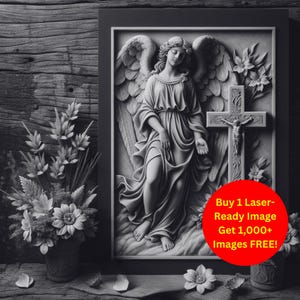 Angel with Cross Image Laser Cut Burn Slate File Christian Memorial Art Religious Scene Digital Download 3D Illusion Graphics PNG Glowforge