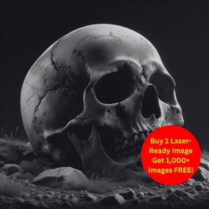 Skull Ground Image Laser Cut Burn Slate File | Cracked Desert Horror Skeleton Art Digital Download | 3D Illusion Graphics PNG Glowforge