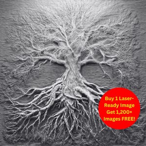 Detailed Tree with Roots Image Laser Cut Burn Slate File | Nature Symbol Design Digital Download | 3D Illusion Engraving PNG Glowforge