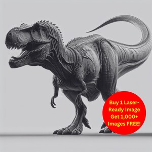 Immagine di dinosauro tagliata al laser, masterizzata su ardesia / Download digitale di Tyrannosaurus Rex, bestia preistorica / Grafica di illusione 3D PNG Glowforge