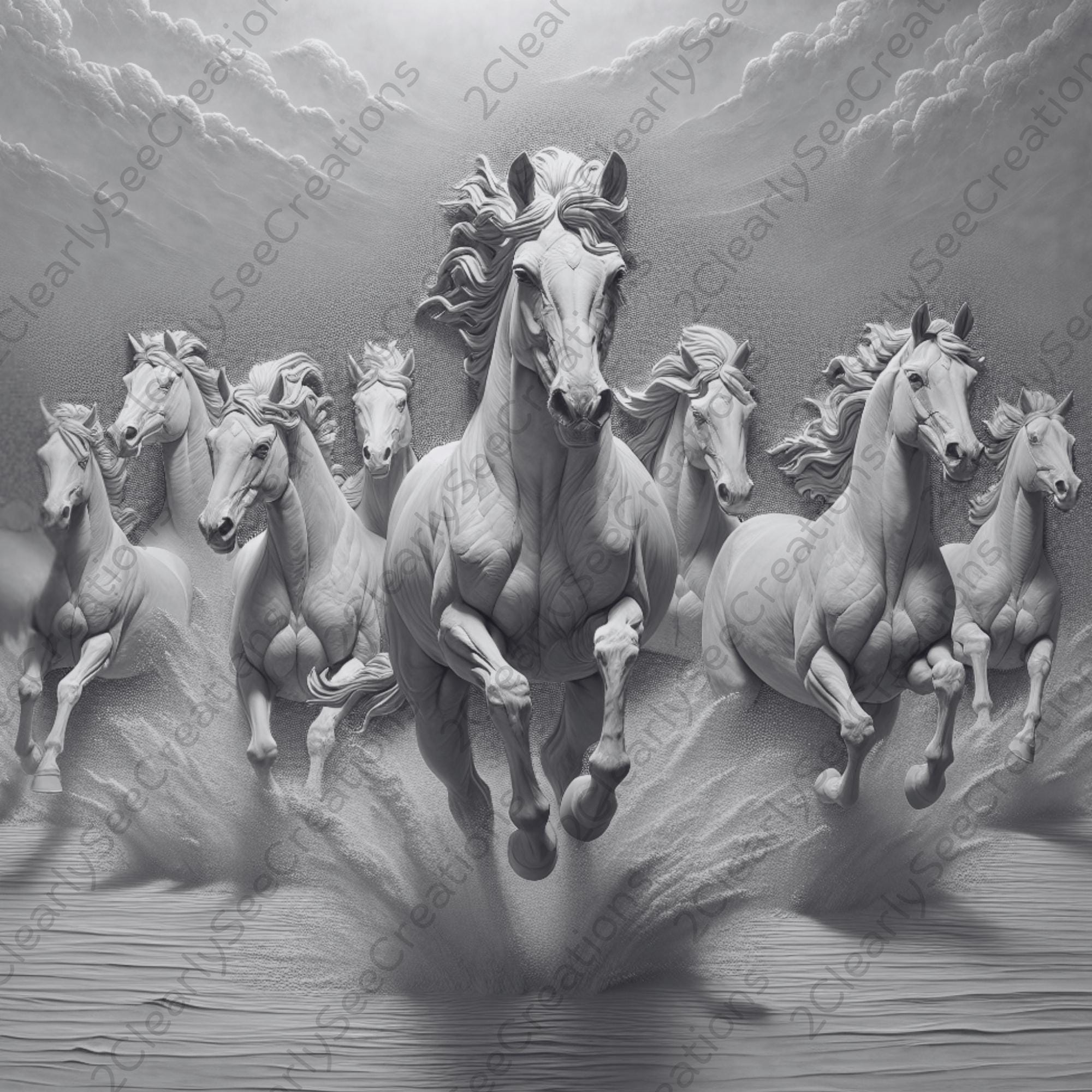 Running Horses Laser PNG | Wild Stallion Herd Digital Download