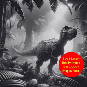 Dinosaur Forest Image Laser Cut Burn Slate File | Prehistoric Jungle Creature Digital Download | 3D Illusion Graphics PNG Glowforge