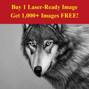 File di masterizzazione laser dell'immagine della testa del lupo / Download digitale del ritratto della natura di animali selvatici / Grafica di illusione 3D Foto PNG per Glowforge XTool