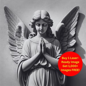 Praying Angel Image Laser Cut Burn Slate File | Spiritual Wings Peaceful Art Memorial Digital Download | 3D Illusion Graphics PNG Glowforge