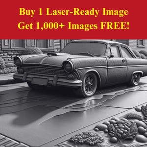 Classic Car Image Laser Burn Slate File | Vintage Auto Scene Digital Download | 3D Illusion Graphics PNG Photo Glowforge