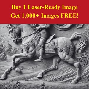 Imagen de relieve de caballero grabada con láser en pizarra / Descarga digital de armadura de caballo medieval / Gráficos de ilusión 3D PNG Foto Glowforge
