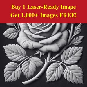 Imagen en relieve de rosa cortada con láser, archivo de pizarra quemada / Descarga digital floral dramática oscura / Gráficos de ilusión 3D PNG Foto Glowforge