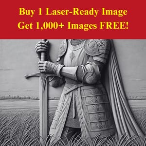 Imagen de caballero guerrero grabada con láser en pizarra / Descarga digital de relieve de armadura medieval / Gráficos de ilusión 3D PNG Foto Glowforge