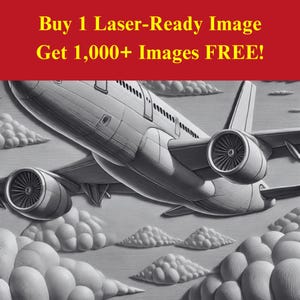 Imagem de nuvem de avião Laser Burn Slate File | Download digital de voo de transporte de aviação | Foto PNG de gráficos de ilusão 3D para Glowforge