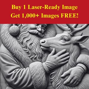 Imagen de reno de Papá Noel para quemar con láser / Descarga digital de amistad navideña de invierno / Gráficos de ilusión 3D PNG para Glowforge