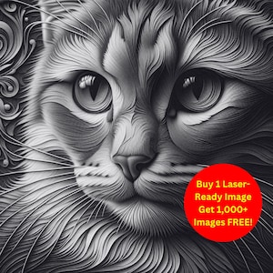 Fichier pour ardoise gravée découpée au laser avec image en gros plan de chat | Dessin au trait Texture tourbillon visage d'animal de compagnie en téléchargement numérique | Illusion graphique 3D Photo PNG Glowforge