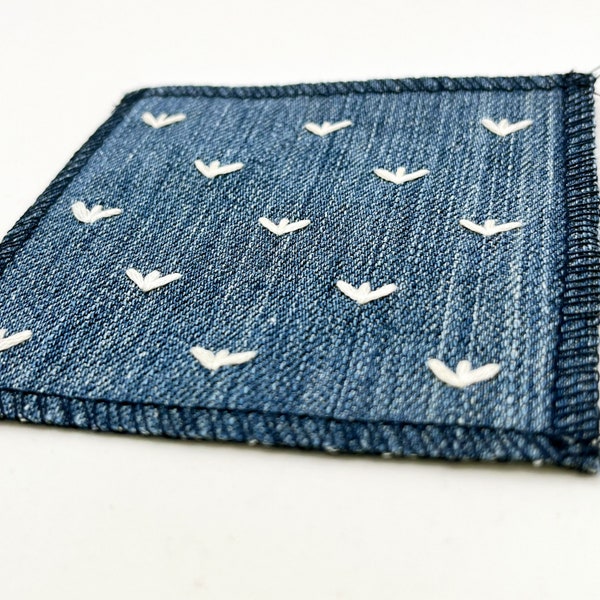 Hand Embroidered Sprouts Patch- Repurposed Denim, sew-in