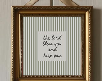 Der Herr segne dich und behalte dich christlichen Wandkunst Bibel Vers Sage grün gestreiftes minimalistisches Schlafzimmer Dekor Geschenkplakat ungerahmt Druck