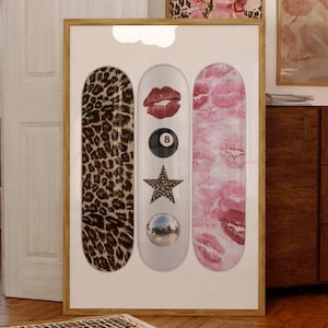 Trendy skate Wall Print, Aesthetic Digital Print Fashion Girly Room Decor Martini wall art decor cheetah style prints, Maximalist Art Print