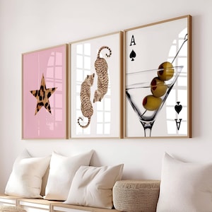 Leopard Set of 3 Wall Print, Ace of Spade Playing Card Print, Cheetah Bedroom wall decor, Bar cart decor, Unique maximalist y2k gallery set