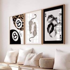 Set of 3 Leopard Cheetah Wall Art Print,, 8 Ball & Star Design Posters, Trendy 3D Room Decor Bundle – Digital Download