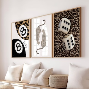Leopard Wall Art Gallery, Set of 3 Cheetah Style 8 ball Pool Ball Print, Bedroom Girly Decor, Maximalist Wall Print, Aesthetic y2k decor