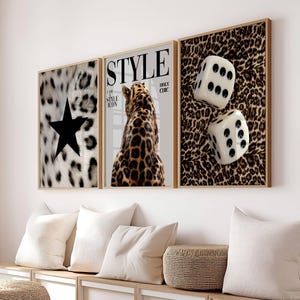 Trendy Set of 3 Leopard Style Wall Art Print, Fashion Magazine Poster, Cheetah Room Decor, Aesthetic Y2k Maximalist Gallery Poster Art