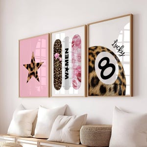 Set‑of‑3 | Y2K Dopamine Wall Art • Leopard Star & Cheetah 8‑Ball “Lucky You” • Fashion Kiss Dorm Wall Print Digital room Decor Art Poster