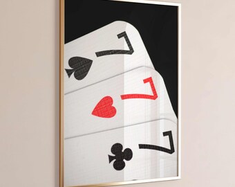 777 Lucky Playing Card Wall Art Print Poster Printable - Digital Instant Download