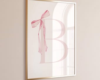 Custom Initial Print with Bow | Vintage Nursery Wall Art Baby Girl Room Decor Girl Room Decor, Baby Shower Gift Digital Download