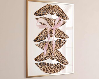 Leopard Kiss Pink Coquette Wall Art Print Poster Printable - Digital Download