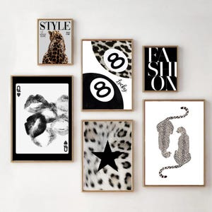 Set of 6 - Leopard Style Wall Art Decor, 8 ball lucky Cheetah Print, Maximalist Dopamine Fashion Magazine Dorm decor Poster Digital Download