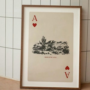 Stampa di carte da gioco del deserto, poster vintage di paesaggio western, arte murale da cowboy, poster di carte da gioco, stampa western vintage, arte dell'asso di cuori