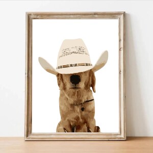 Golden Retriever Cowboy Art Print – Rustic Western Dog Wall Print Country Farmhouse, Animal Lover Nursery Poster, Preppy Wall Poster Decor