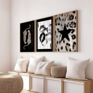 Set of 3 Leopard Printable Wall Art, Vintage Playing Card Poster y2k Set Wall Decor, Maximalist Editorial Style Feminine Digital Download