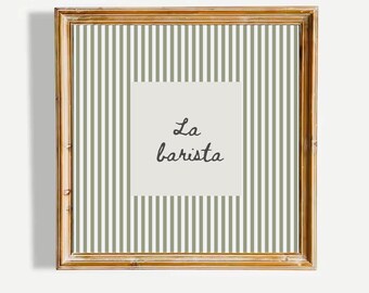 La Barista Neutral Kitchen Wall Art Coffee Lover Poster Minimalist Cafe Decor Beige Striped Typography Wall Art UNFRAMED Print