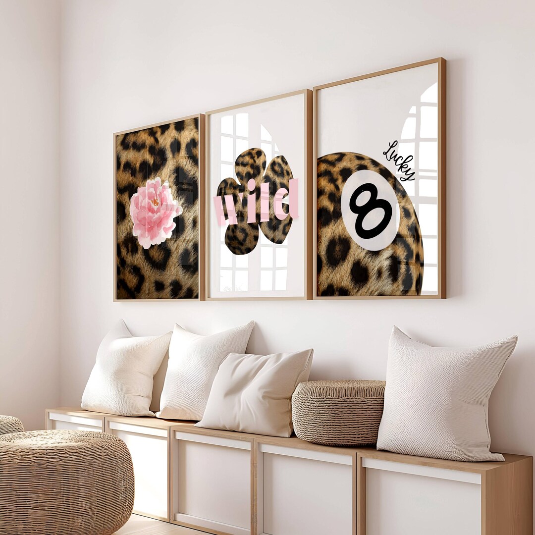 Gallery Set of 3 Leopard Cheetah Stylish Wall Art Decor, Lucky 8 Ball ...