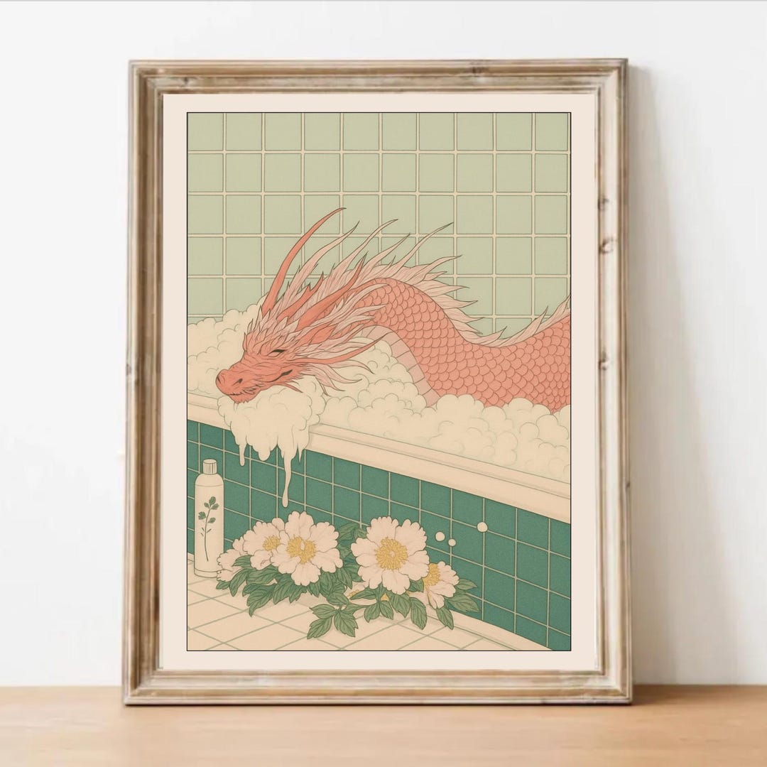 Red Dragon Bathroom Wall Art Print – Japanese Spa Poster, Cute Japandi ...