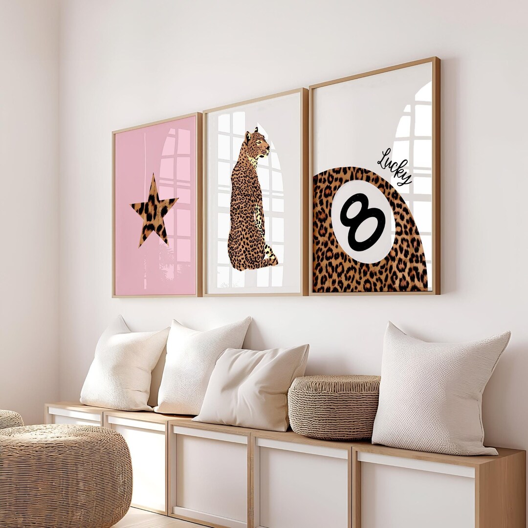 Set of 3 Leopard Prints | Preppy Lucky 8 Ball Cheetah Posters | Pool ...