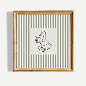 Oie minimaliste, livre de lecture, art mural, illustration animale mignonne, décoration de chambre d'enfant neutre, cadeau cottagecore confortable, affiche sans cadre, impression