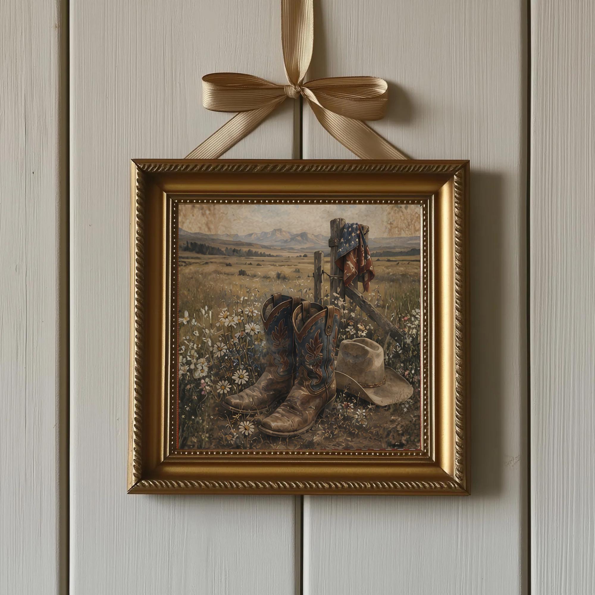 Vintage 4th of July Cowboy Boots Western Wall Art Rustic Americana ...