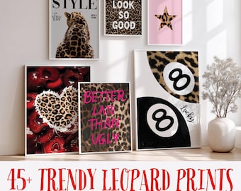 Set of 45+ Trendy Leopard Wall Art Prints Printable, Maximalist Funky Y2k Unique Home Decor, Girly Gallery Dorm Cheetah Poster Download