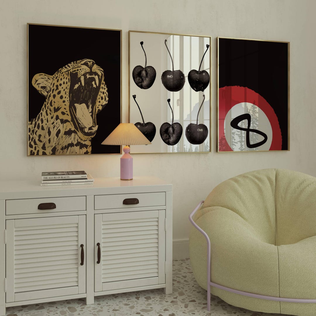 Set of 3 Retro Black Leopard Cheetah 8 Ball Vintage Wall Art Print ...